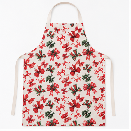 Christmas Bow Ribbon Apron | Festive Holiday Kitchen Apron