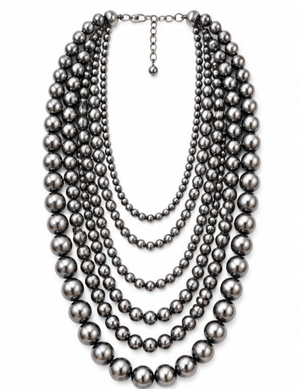 Western Six-Row Faux Sterling Pearl Statement Necklace