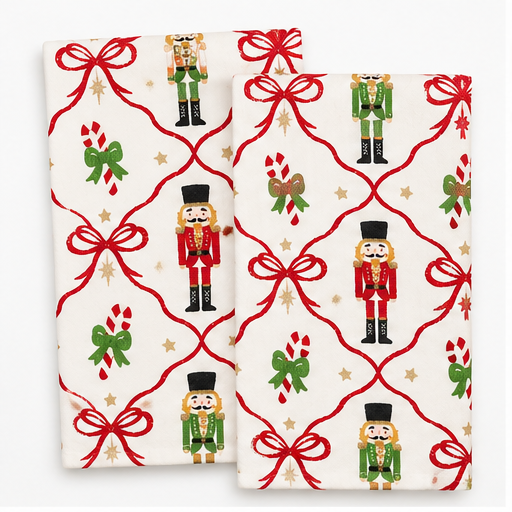 Christmas Nutcracker & Ribbon Bow Kitchen Towel Set — 2 Pack