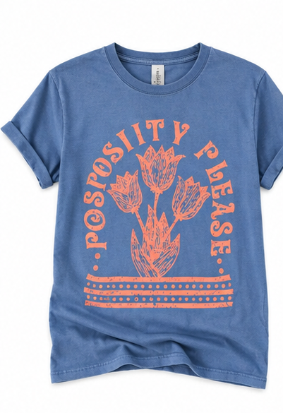 Positivity Please Vintage-Washed Floral Graphic Tee
