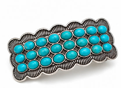 Western Faux Turquoise Cluster Statement Hair Barrette | 3"