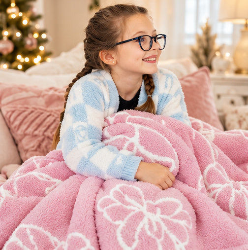 Pink Cowgirl Bow Cozy Throw Blanket