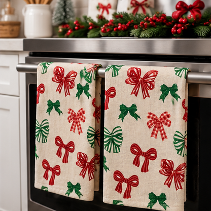 Christmas Bow Kitchen Towel Set – 2 Pieces