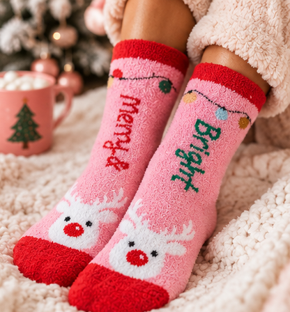 Merry and Bright Cozy Christmas Fuzzy Socks – 3-Pair Gift Set