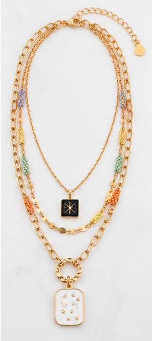 Celestial Charm Layered Necklace | Gold-Tone & Beaded