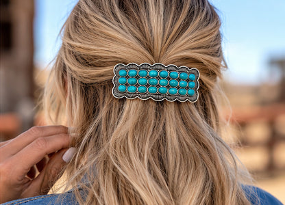 Western Faux Turquoise Cluster Statement Hair Barrette | 3"