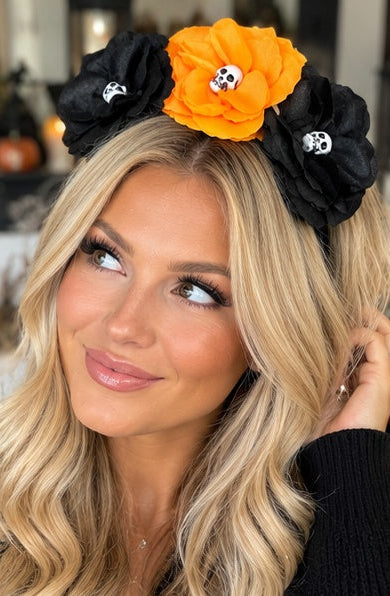Spooky Blooms Skull & Rose Halloween Headband