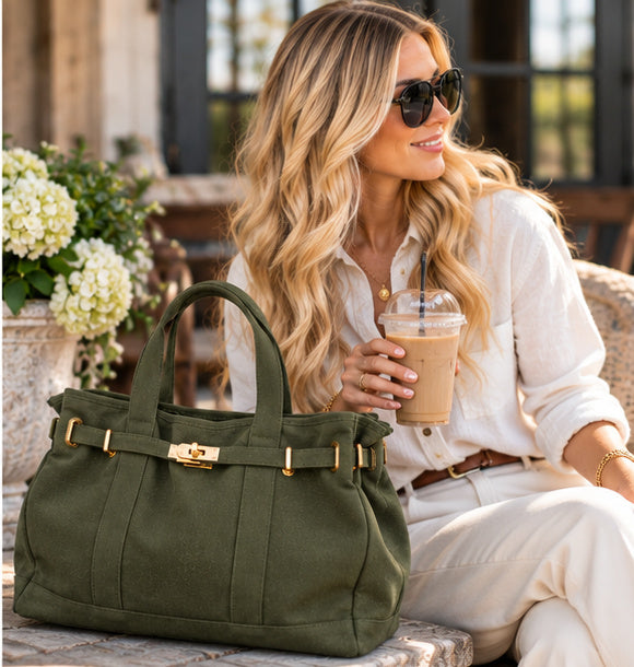 Huntley Equestrian Barnkin Canvas Tote Bag – Olive Green