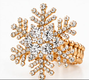 Crystal Snowflake Statement Stretch Ring — Gold & Silver