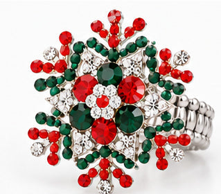 Crystal Snowflake Statement Stretch Ring — Gold & Silver
