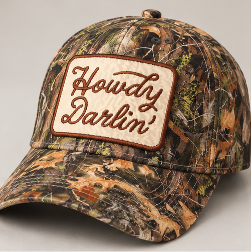 Howdy Darlin' Camo Embroidered Patch Trucker Hat