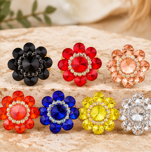Crystal Bloom Statement Flower Stretch Ring | 7 Colors