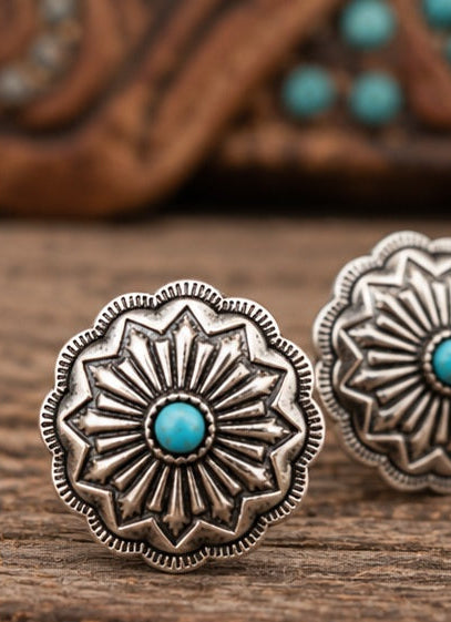Western Faux Turquoise Concho Stud Earrings