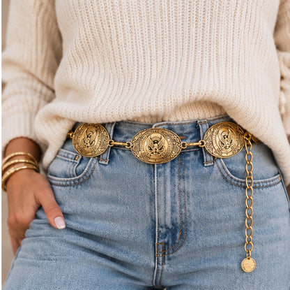 American Eagle Western Medallion Chain Belt | Antique Gold