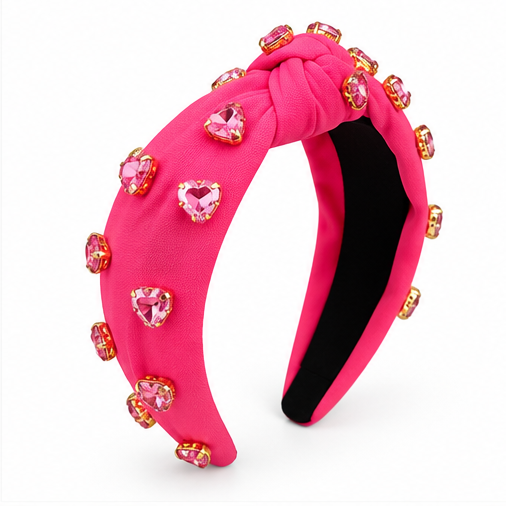 Giddy Up Glam Heart Crystal Top Knot Headband – Blush Pink & Hot Pink
