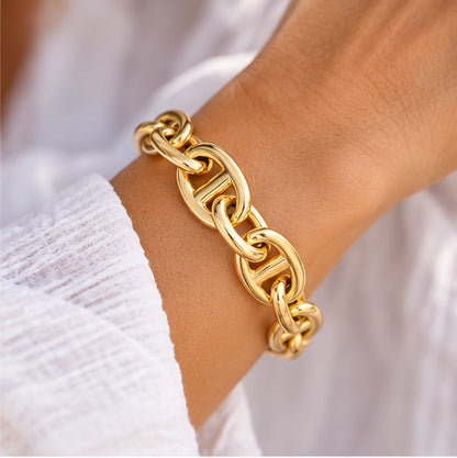 Golden Equestrian Link Bracelet | 18K Gold-Dipped Stainless Steel