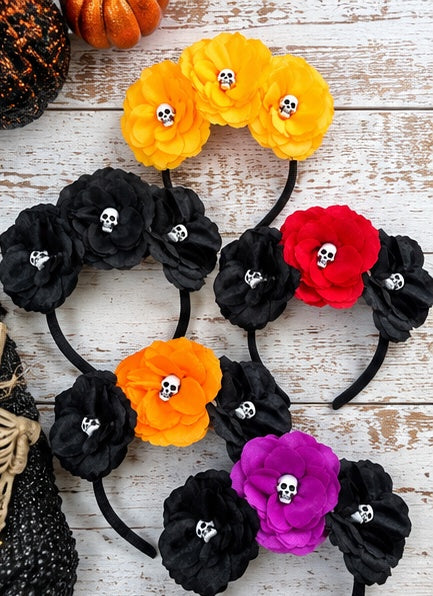 Spooky Blooms Skull & Rose Halloween Headband