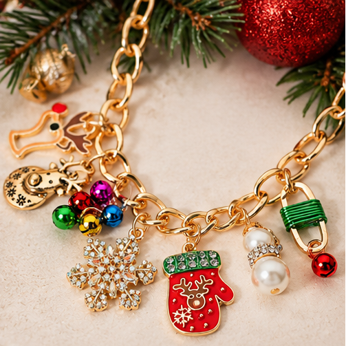 Christmas Charm Necklace &amp; Snowflake Earring Set