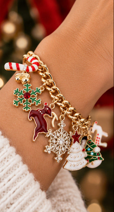 Merry & Bright Christmas Charm Bracelet | Gold or Silver