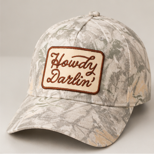 Howdy Darlin' Camo Embroidered Patch Trucker Hat