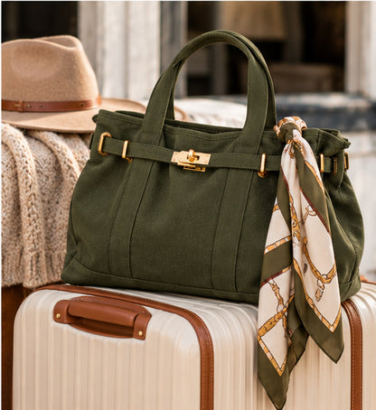 Huntley Equestrian Barnkin Canvas Tote Bag – Olive Green