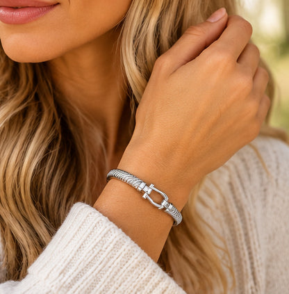 Equestrian Buckle Stainless Steel Bangle Bracelet – Gold & Silver