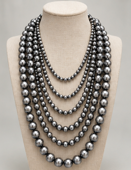 Western Six-Row Faux Sterling Pearl Statement Necklace