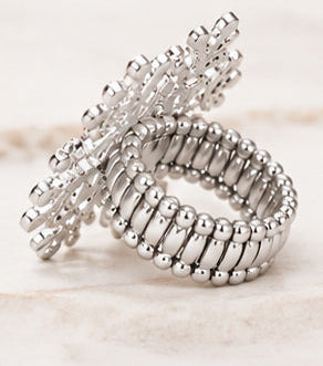 Crystal Snowflake Statement Stretch Ring — Gold & Silver