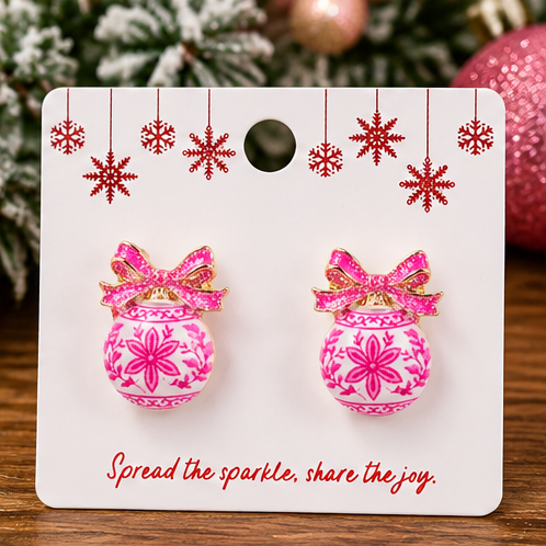 Pretty in Pink Christmas Ornament Stud Earrings