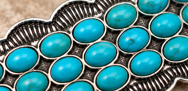 Western Faux Turquoise Cluster Statement Hair Barrette | 3"