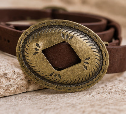 Vintage Western Oval Concho Belt | Antique Metal Cowboy Style