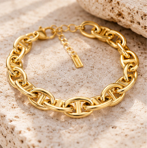 Golden Equestrian Link Bracelet | 18K Gold-Dipped Stainless Steel