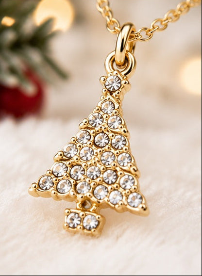 Rhinestone Embellished Christmas Tree Pendant Necklace