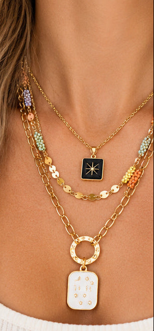 Celestial Charm Layered Necklace | Gold-Tone & Beaded