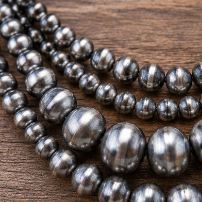 Western Triple-Strand Faux Navajo Pearl Necklace | Burnished Silver