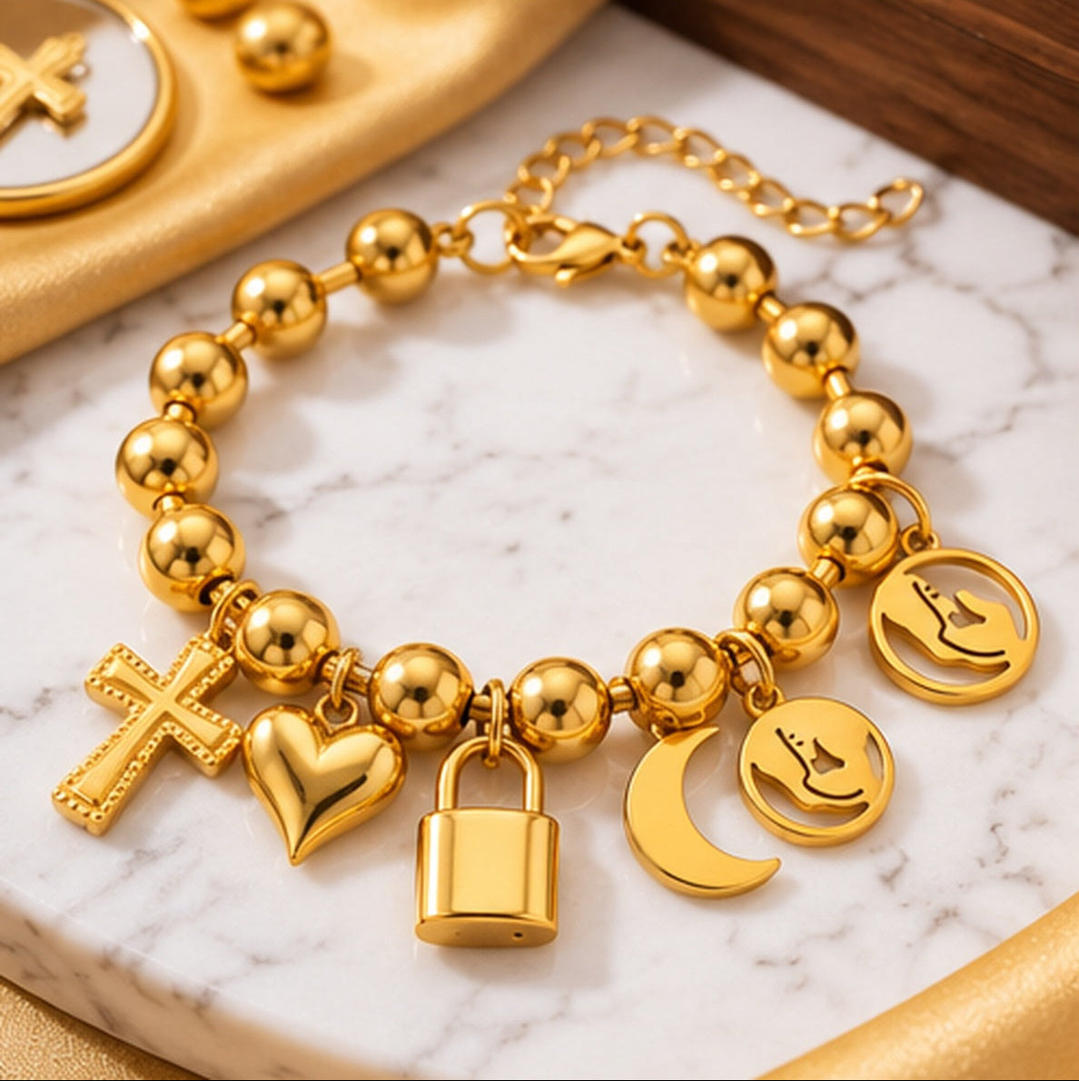 Golden Hour Crystal & Charm Bracelet Stack | 2-Piece Set