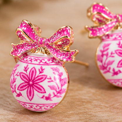 Pretty in Pink Christmas Ornament Stud Earrings