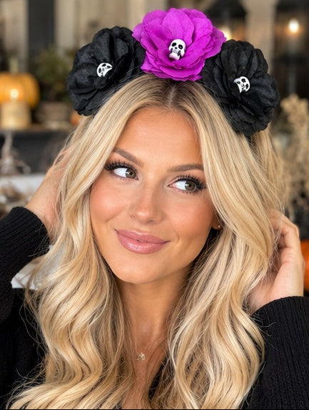 Spooky Blooms Skull & Rose Halloween Headband