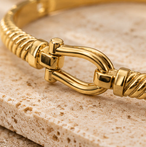 Equestrian Buckle Stainless Steel Bangle Bracelet – Gold & Silver