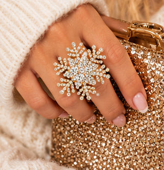 Crystal Snowflake Statement Stretch Ring — Gold & Silver