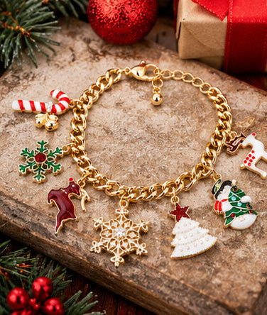 Merry & Bright Christmas Charm Bracelet | Gold or Silver