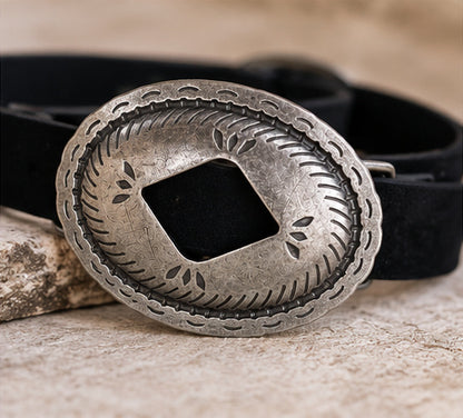 Vintage Western Oval Concho Belt | Antique Metal Cowboy Style