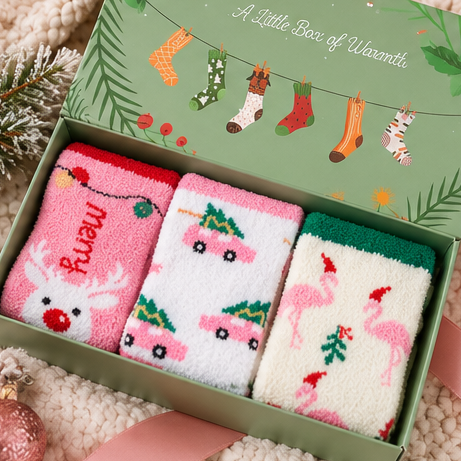 Merry and Bright Cozy Christmas Fuzzy Socks – 3-Pair Gift Set