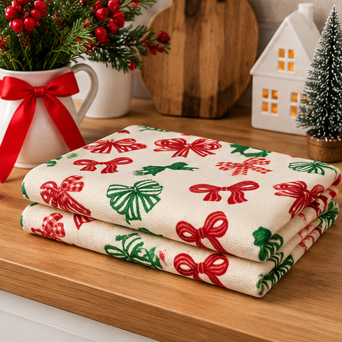 Christmas Bow Kitchen Towel Set – 2 Pieces