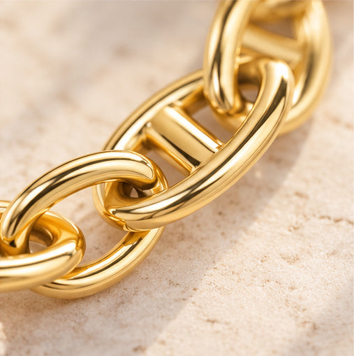Golden Equestrian Link Bracelet | 18K Gold-Dipped Stainless Steel