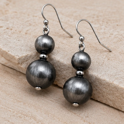 Western 48-Inch Faux Pearl Necklace & Earring Set | Burnished Silver
