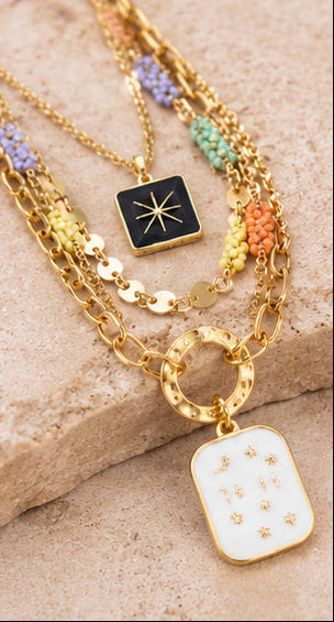 Celestial Charm Layered Necklace | Gold-Tone & Beaded