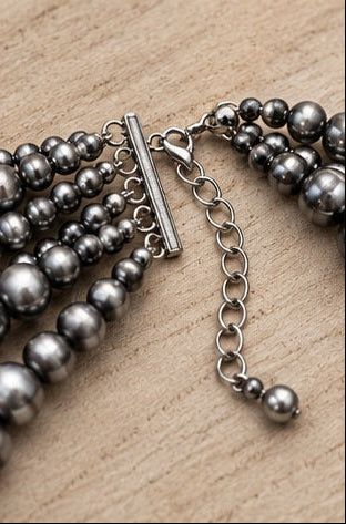 Western Silver-Tone Pearl 5-Strand Statement Necklace and Earring Set