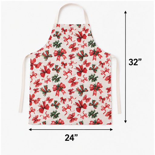 Christmas Bow Ribbon Apron | Festive Holiday Kitchen Apron