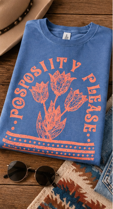 Positivity Please Vintage-Washed Floral Graphic Tee